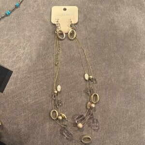 Gold and Light Purple Multi-Strand Necklace & Earrings Set